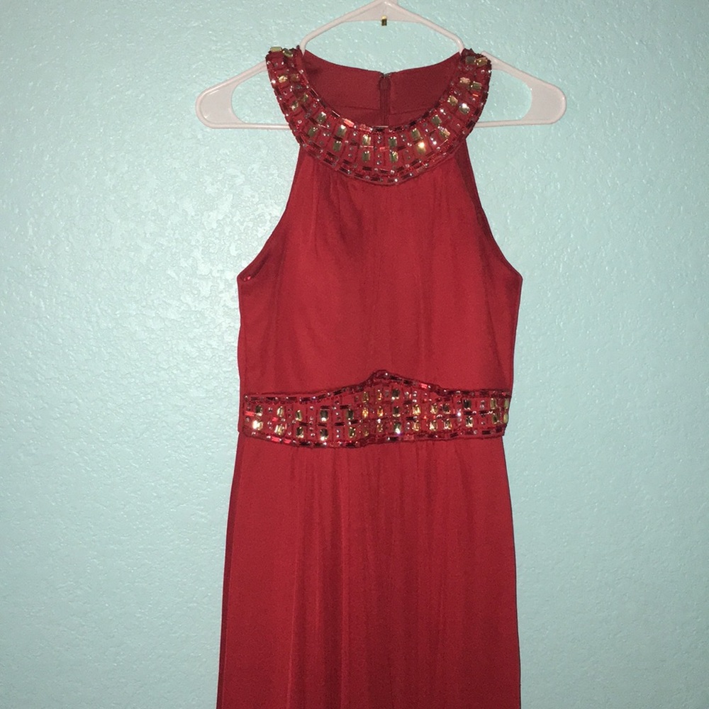 Red floor length gown